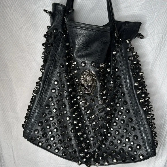 Skull Handbag Leather Rivet Purse Shoulder Satchel Tote by Bykoine - Picture 3 of 10
